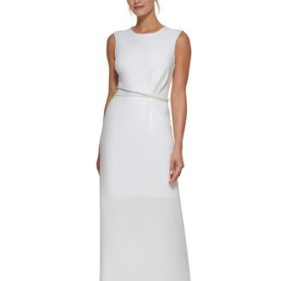 DKNY Beaded-Waist Column Gown Ivory Size 2 - Picture 1 of 5